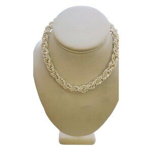 Vintage Milk Glass Braided Seed Bead Necklace (A8243)